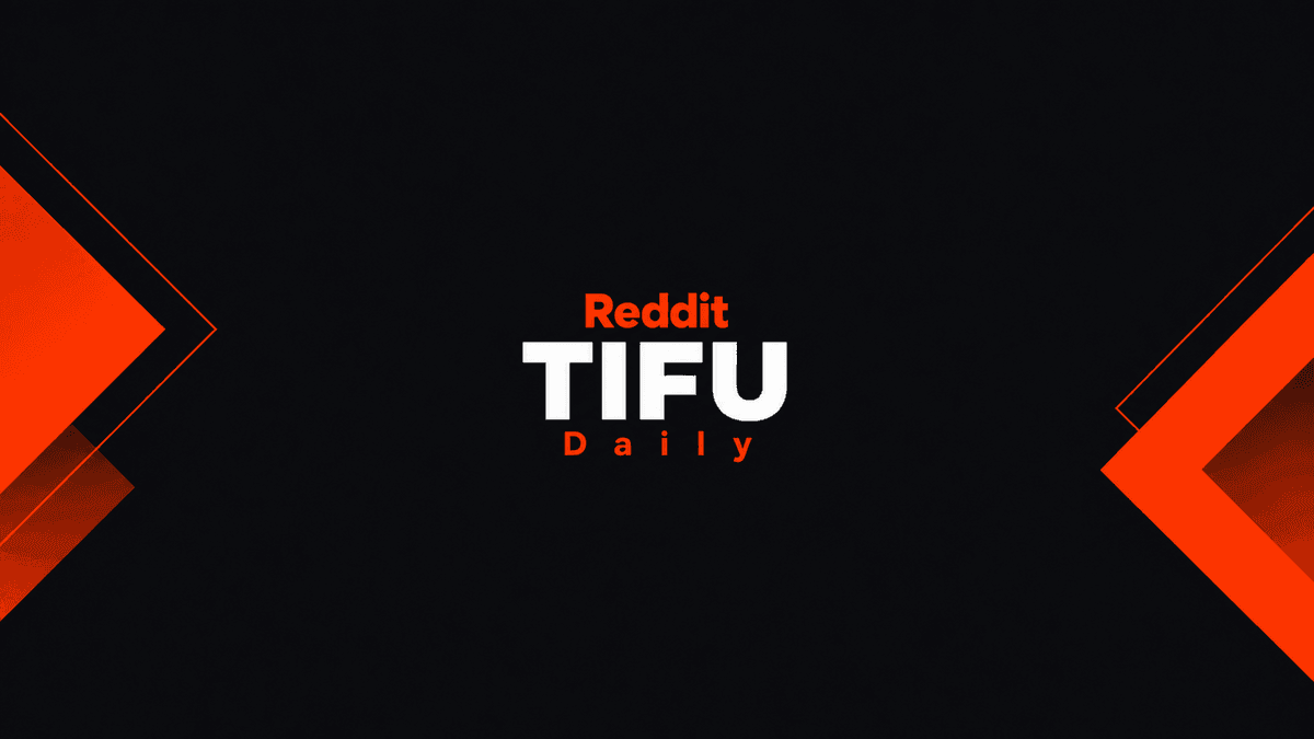 Reddit TIFU Daily channel banner: the channel name in white and orange on a black field flanked by orange chevrons.